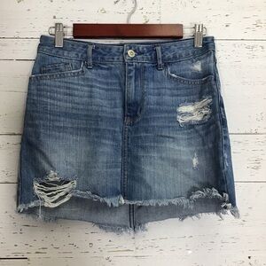 Hollister Denim Distressed Jean Mini Skirt 5 Pocket Raw Hem Skirt Sz 3 Waist 26 